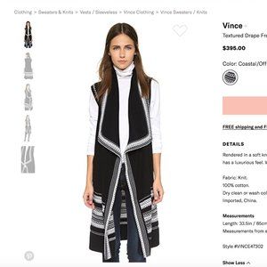 Vince Textured Drape Front Vest Cardigan Size S